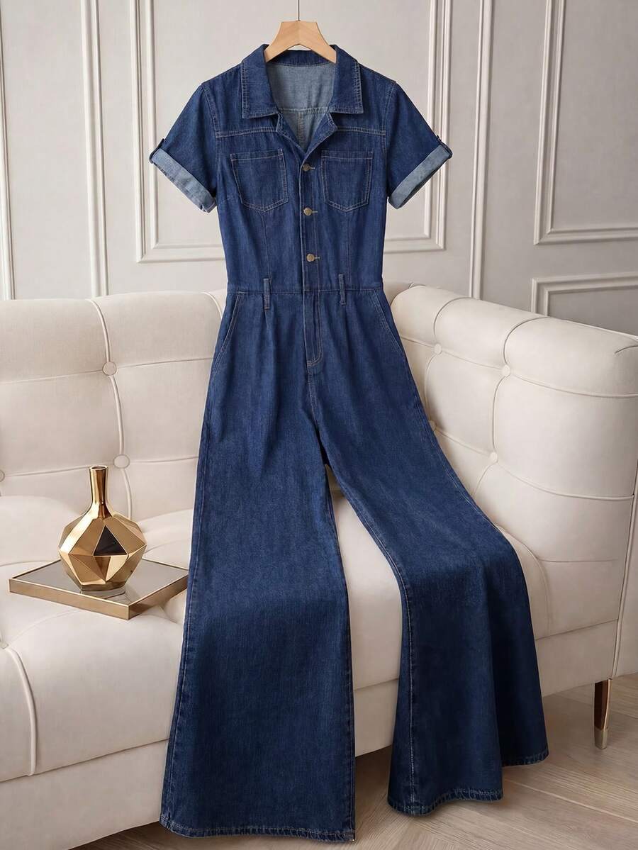 GlowEve CURVE Plus Size Women's Button Casual Daily Denim Overalls - Dark Wash - View 1