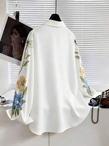 Lacomfia Women's Elegant Dragonfly & Floral Bubble Pattern High-End Summer Plus Size Blouse Fall - Multicolor - View 2
