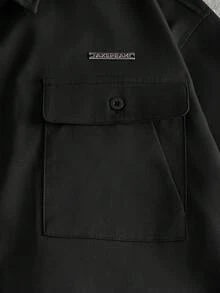 AXEPEAK 男士休閒工裝短袖襯衫與長褲套裝，附口袋 - 黑色 - 查看 10