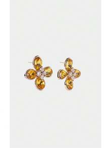 Noxbound Golden Yellow Women's Flash Flower Stud Earrings New Fashion Earrings - Yellow Gold - View 5