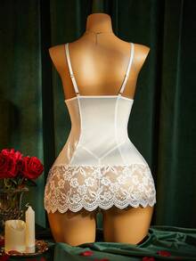 SpicyHot Women's Sexy Lace Trim Nightgown 2-Piece Set,Sexy Lingerie For Women,Adult ,Honeymoon,Hot,Date Night,Lace Sexy Lingerie,Lingerie Set,Sexy Outfit - White - View 2