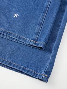GlowEve CURVE Plus Size Casual Elegant Washed Bowknot Embroidered Denim Jeans Brunch Formal Sky Blue Summer - Medium Wash - View 6
