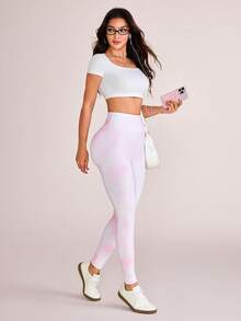 SHEIN Sovereign Charm 女款高腰休閒百搭日常旅行運動緊身內搭褲 - 粉色 - 查看 6