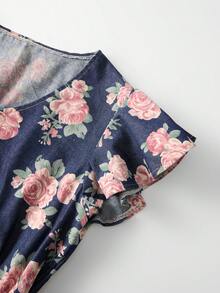 GlowEve Women's Summer Casual Floral Print Denim Dress - Dark Wash - View 3
