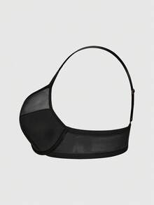 SHAPORA Sujetador con aros de malla patchwork para mujer talla grande con relleno, efecto push-up y elevador, efecto reductor para busto grande, 1 pieza - Negro - Ver 5