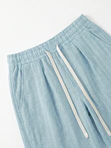 STEELVANCE Men's Casual Striped Drawstring Waist Loose Fit Long Pants With Pockets - Cadet Blue - View 5