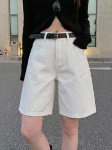 Livesso 女士夏季休闲牛仔百慕大短裤牛仔短裤 - 白色 - 查看 10