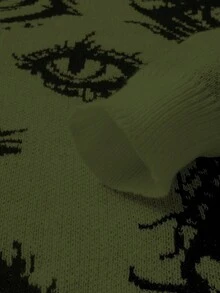 Manfinity EMRG 男士眼睛圖案提花圓領長袖毛衣 - 軍綠色 - 查看 5