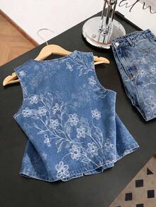 GlowEve 夏季休閒緹花綁帶無袖牛仔上衣 - 藍色 - 查看 2