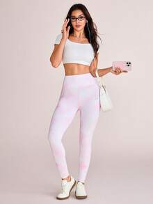 SHEIN Sovereign Charm 女款高腰休閒百搭日常旅行運動緊身內搭褲 - 粉色 - 查看 7