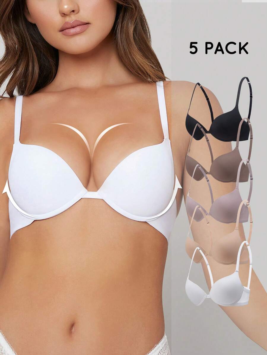SHAPORA Minimalist Solid Color Push-Up Underwire Bra - Multicolor - View 1