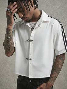 FRESIVO Men's Summer Casual Contrast Color Striped Shirt - White - View 6