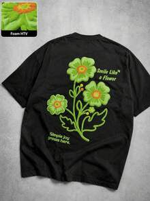 Manfinity EMRG Men's Floral Print Like A Flower Smile Graphic Short Sleeve T-Shirt - Black - View 2