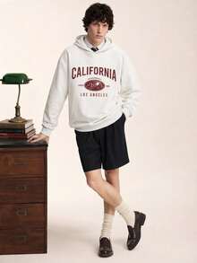 Limitiso Light Gray Floral Pattern Men's Loose Fit Drop Shoulder Hoodie, College Letter Design - Light Grey - View 3