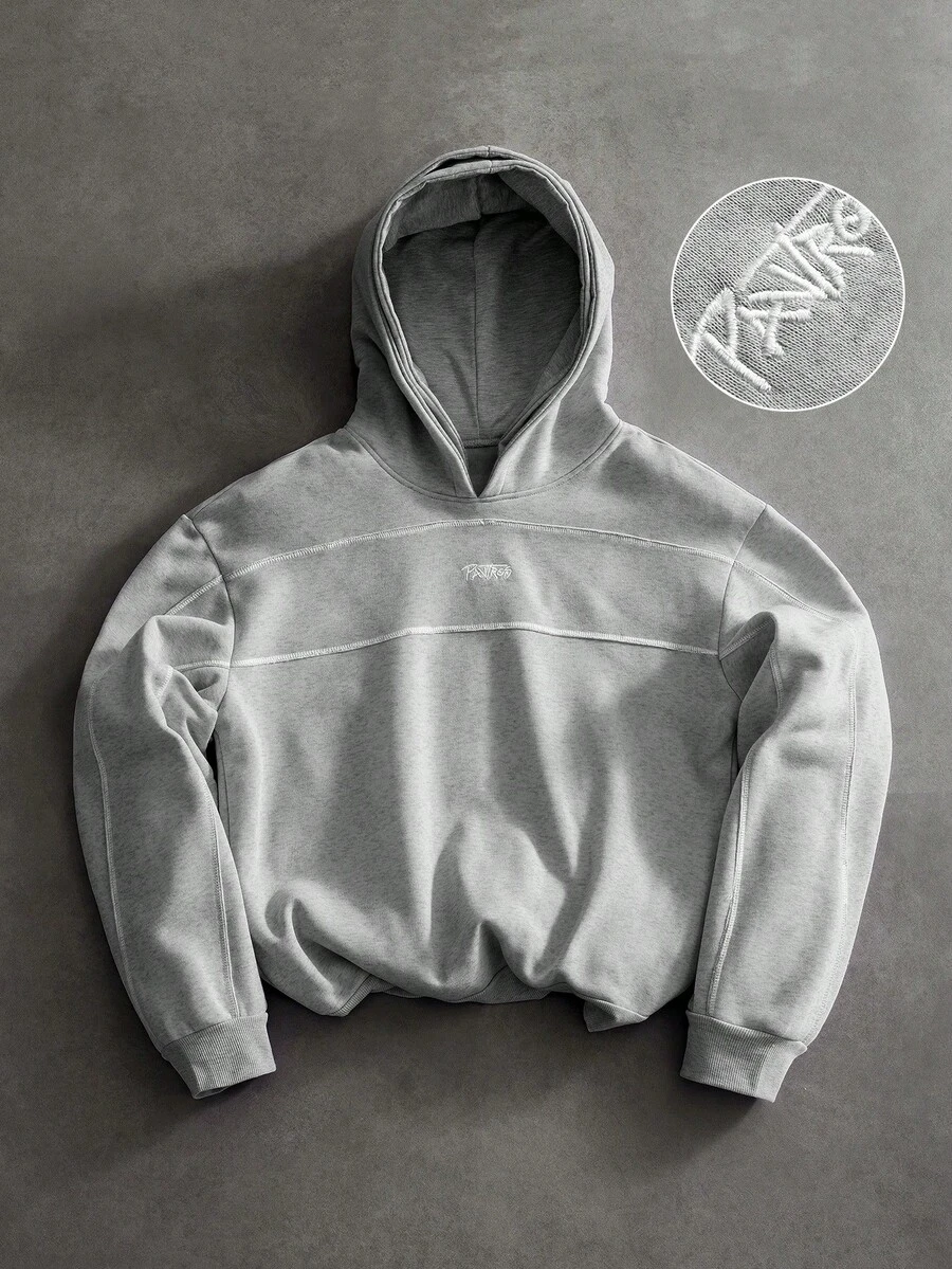 PAVTROS Men's Letter Embroidered Pattern Hooded Casual Everyday Sweatshirt - Grey - View 1