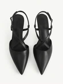CUCCOO CHICEST Women's Shoes New Pointed Cross Strap Rear Strap Women's High Heel Shoes Thin Heel Black PU Versatile Commuter Shoes Temperament Dating Party - Black - View 2