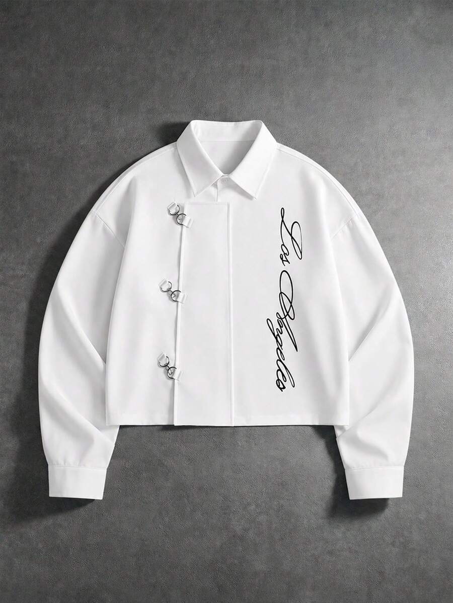 PAVTROS White New Chinese Style Shirt, Embroidered Logo, Men Summer Vacation Wear - White - View 1