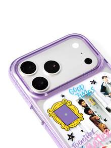 FRIENDS X SHEIN Pattern With Pattern Transparent Purple Mobile Phone Case, Anti-Drop Protective IPhone11-17 Mobile Phone Case - Multicolor - View 3