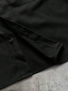 AXEPEAK 男士字母印花單排扣休閒日常長袖襯衫 - 黑色 - 查看 5