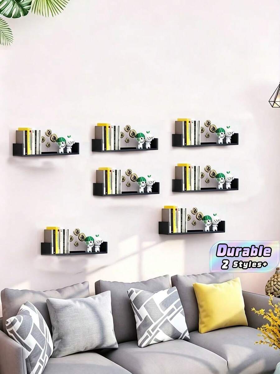 1 Wall Shelving Unit, Black (White) Wall Decoration Storage Rack, Wall Shelving Unit For Living Room Background Wall Decoration, Simple Wall-Mounted Study Figurine And Toy Storage Rack, Living Room, Dining Room And Other Wall Decoration Bookshelves. - Multicolor - View 1