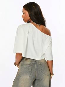 ROMWE Camiseta Oversized Casual Streetwear Estilo Callejero para Mujer con Gráfico del Número 23 Vuelta al Cole Uso Diario Estudiante Blanco y Negro Verano Escuela - Blanco - Ver 2