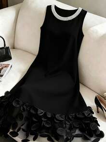 GlowEve CURVE Plus Size Elegant Fashionable Versatile 3D Floral Patchwork Dress For Women - Black - View 4