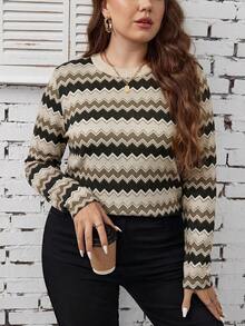 SHEIN LUNE Plus Size Casual Striped Long Sleeve T-Shirt, Summer Bussines Workwear Olive Green Fall - Multicolor - View 1