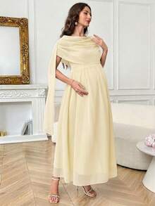 SHEIN Elegant Solid Color Maternity Party Dress - Yellow - View 5