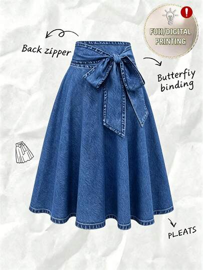 SHEIN Franclia Fall Business Summer Holiday Casual Vacation Daily Wear Holiday Tie Front Women's Skirt
