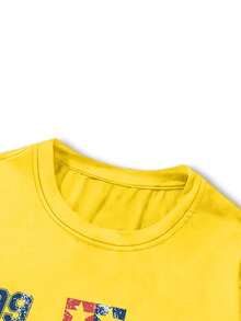 ROMWE MEN Street Life Kaos Kasual Lengan Panjang Kerah Bulat dengan Cetakan Huruf untuk Pria, Cocok untuk Dipakai Sehari-hari di Musim Semi dan Musim Panas - Kuning - View 4