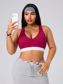 SHEIN Rhythm Era Plus Size Women's Sports Bra - Burgundy - View 7
