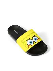 SpongeBob SquarePants | SHEIN 卡通女款拖鞋，EVA材質，透氣快乾、輕量耐用，適用室內外、浴室、遊樂場、游泳池、海灘涼鞋 - 黃色 - 查看 8