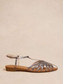 Rosivie Women's Summer Hollowed-Out T-Strap Sandals, Flash Silver Burst Design, Vacation Beach Commuting Versatile - Gun silver - View 10
