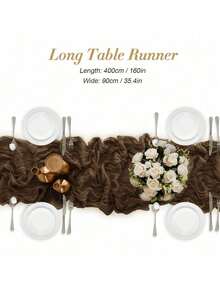 1/5Pcs ,Brown Bohemia Cheesecloth Table Runner Rustic Gauze Tablecloth Table Cover, Countryside Vintage Transparent Table Runner Farmhouse Decorative Table Runner,Simple Polyester Tablecloth Decoration, Suitable For The Dining Table - brown - View 6