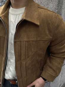 DAZY Autumn Solid Brown Suede Pleated Inner Lining Design Men's Jacket And Coat - Brown - View 7
