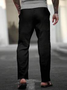 Genlund Pantalones casuales versátiles de unicolor para hombre - Negro - Ver 2