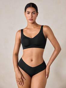 Veilyse 3 piezas Sujetadores cómodos y casuales minimalistas, de tela de punto elástica y transpirable, con estilo francés elegante y maduro para mujer, sin aros, relajados y versátiles, que no se deforman - Multicolor - Ver 2