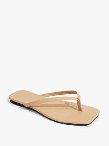 Grefit Chinelos básicos para mulher, simples e versáteis, com sola macia, sapatos de praia de dupla utilização para casa - Cáqui profundo - Ver 2