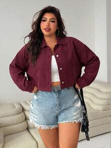 SHEIN EZwear 女款大尺碼長袖單排扣休閒酒紅色夾克 - 酒紅色 - 查看 1