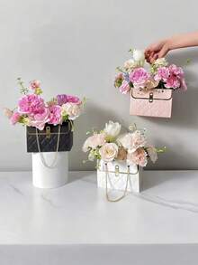 12Pcs Rose Flower Paper Gift Handbags With Metal Chain, Durable Floral Bouquet Tote Packaging Boxes For Fresh & Preserved Flowers, Ideal Gift Bags For Wedding, Birthday, Valentine's Day, Easter & Holiday Party - Multicolor - View 5