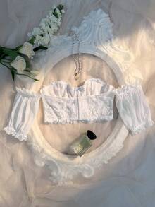 SHEIN 1件裝浪漫蕾絲睫毛設計鋼圈長肩帶內衣 - 白色 - 查看 2