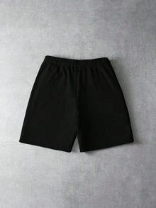 PAVTROS Men's Street Style "Signature" Handwritten Casual Shorts, Elastic Waist Drawstring Shorts, Knitted Sports Pants, High Recognition Street Style, Light Functional Casual Feel, Outdoor Wild Style, Gender-Neutral, Daily Casual, Streetwear, Fashion, Casual Sports, Back To School, Music Festival, Unisex, Couple, Holiday Gift, Boyfriend Gift - Black - View 2
