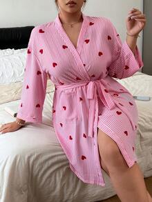 Napfluff CURVE Napfluff CURVE Plus Size Heart Romantic Cute Pink Belted Robe (2pcs) - Pink - View 5