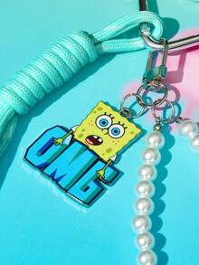 SpongeBob SquarePants | SHEIN 1個海綿寶寶藍色愛心珍珠掛繩鑰匙圈包包吊飾 - 彩色 - 查看 4