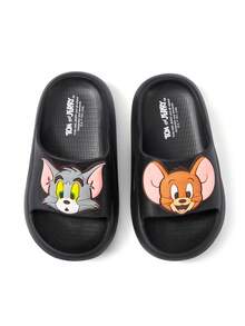 TOM & JERRY X SHEIN 可愛卡通圖案兒童EVA拖鞋，適合幼兒與兒童，可於室內、淋浴或戶外使用，輕便舒適 - 黑色 - 查看 6