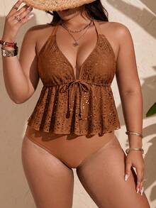 Swim Chiccia 2026 New Women's Spring/Summer Black Halter Triangle Bikini Set, Plus Size Beach Swimwear - Brown - View 5