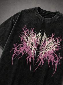 Manfinity EMRG Men's Plus Size Washed Wing Print T-Shirt - Black - View 3