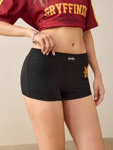 HARRY POTTER X SHEIN Women's Letter Print Base Shorts - Black - View 4