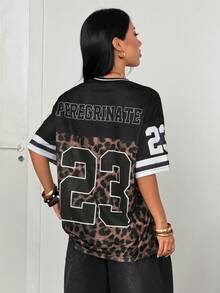 Coolane Women's Leopard Print Patchwork Digital Print T-Shirt - Black - View 6