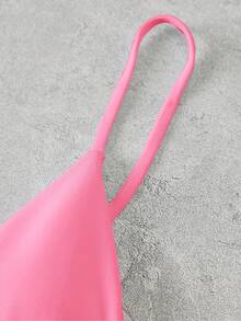 Swim Vcay Women's Solid Color Ruched Spaghetti Strap Bikini Top, Suitable For Summer Vacation And Beach - Pink - View 3